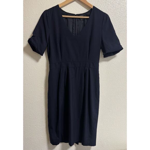 J.CREW Dresses & Skirts - J Crew Dress Womens 6 Blue Wool Super 120s Sheath Pleated V-Neck Career Preppy